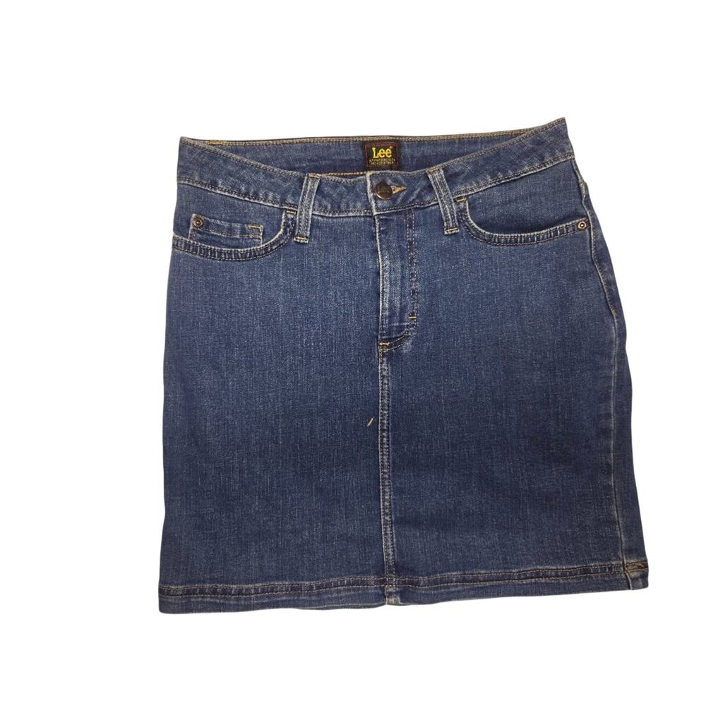 Lee Denim Mini Skirt Medium Wash Stretch Jean Skirt Size 6 Medium